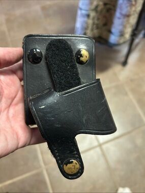 Black Leather Belt Holster with Snap Strap - Men Accessories